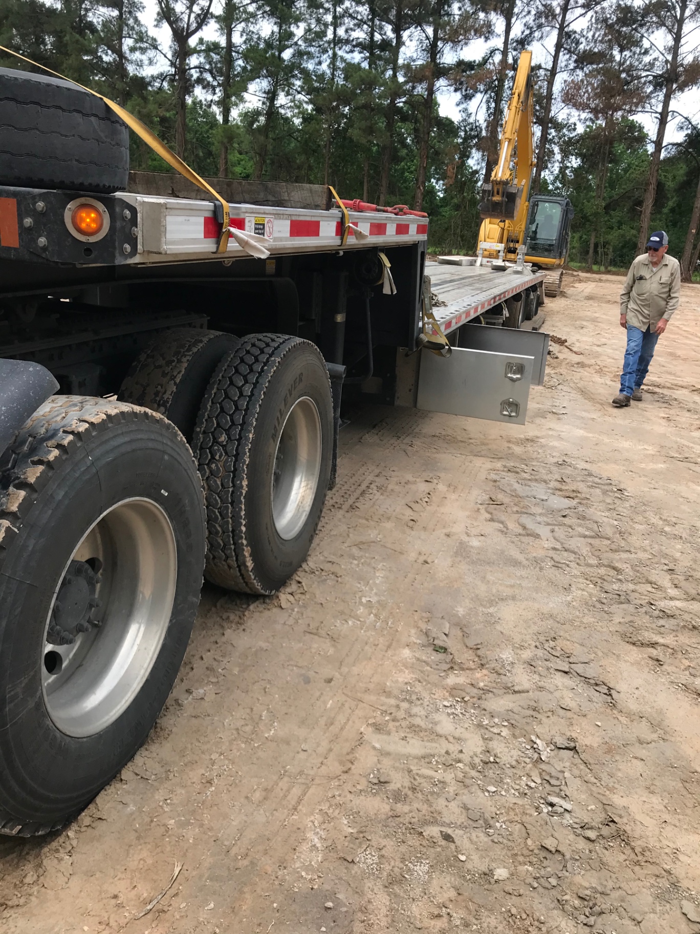 Flatbed trailer at a work site
